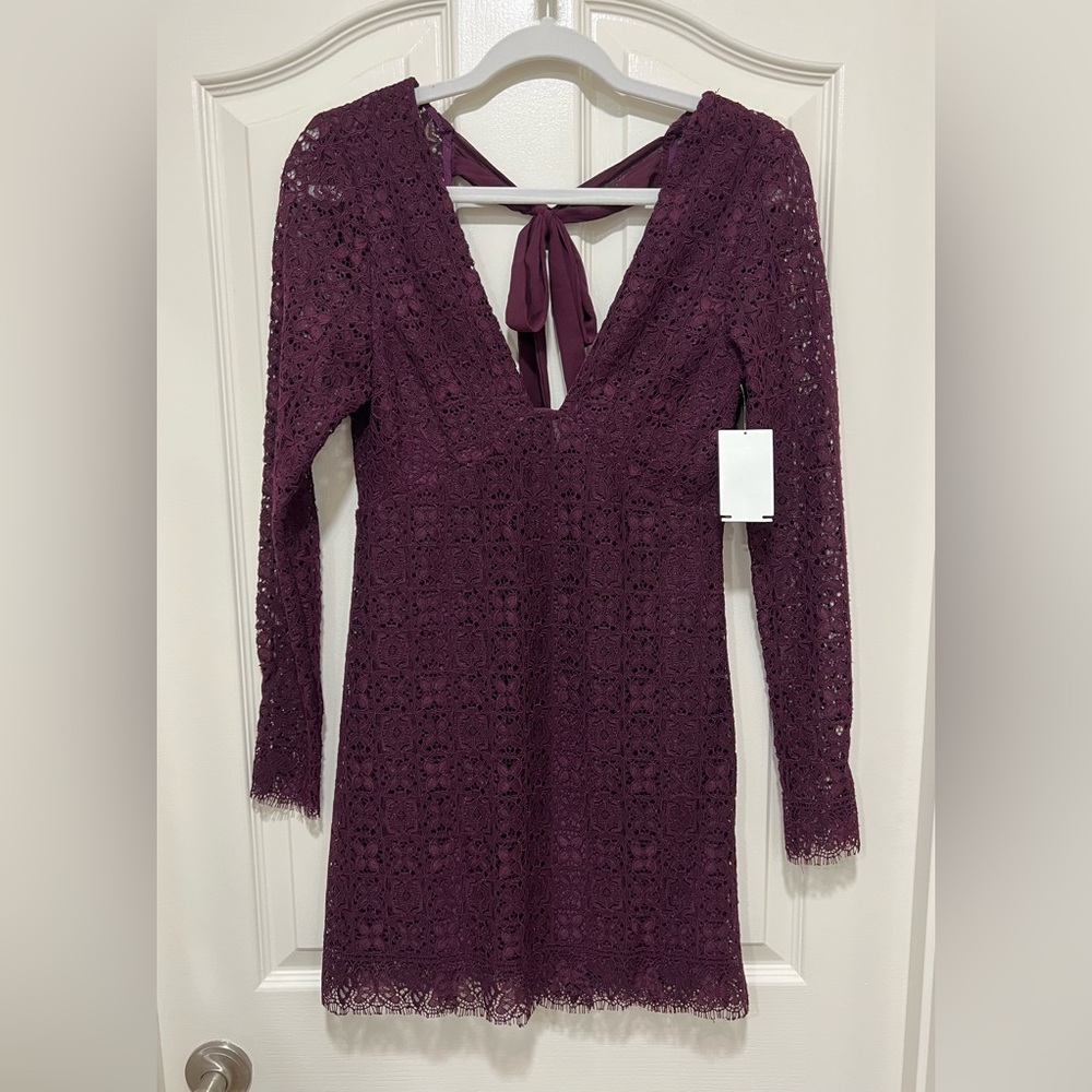 Free People Plum Lace Long-Sleeve Mini Dress